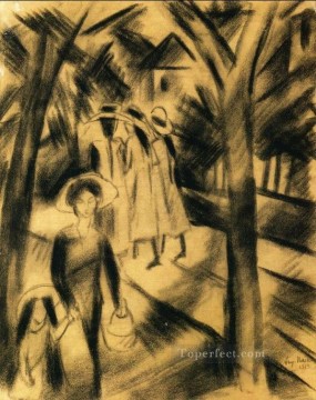  girls Painting - Woman with Child and Girls on a Road August Macke